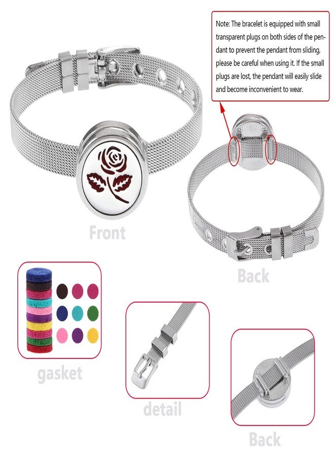 YWLI Essential Oil Diffuser Bracelet Aromatherapy Locket Adjustable Stainless Steel Rose Watch Chain Bracelet with 10 Pcs Refill Pads for Women - Image 3